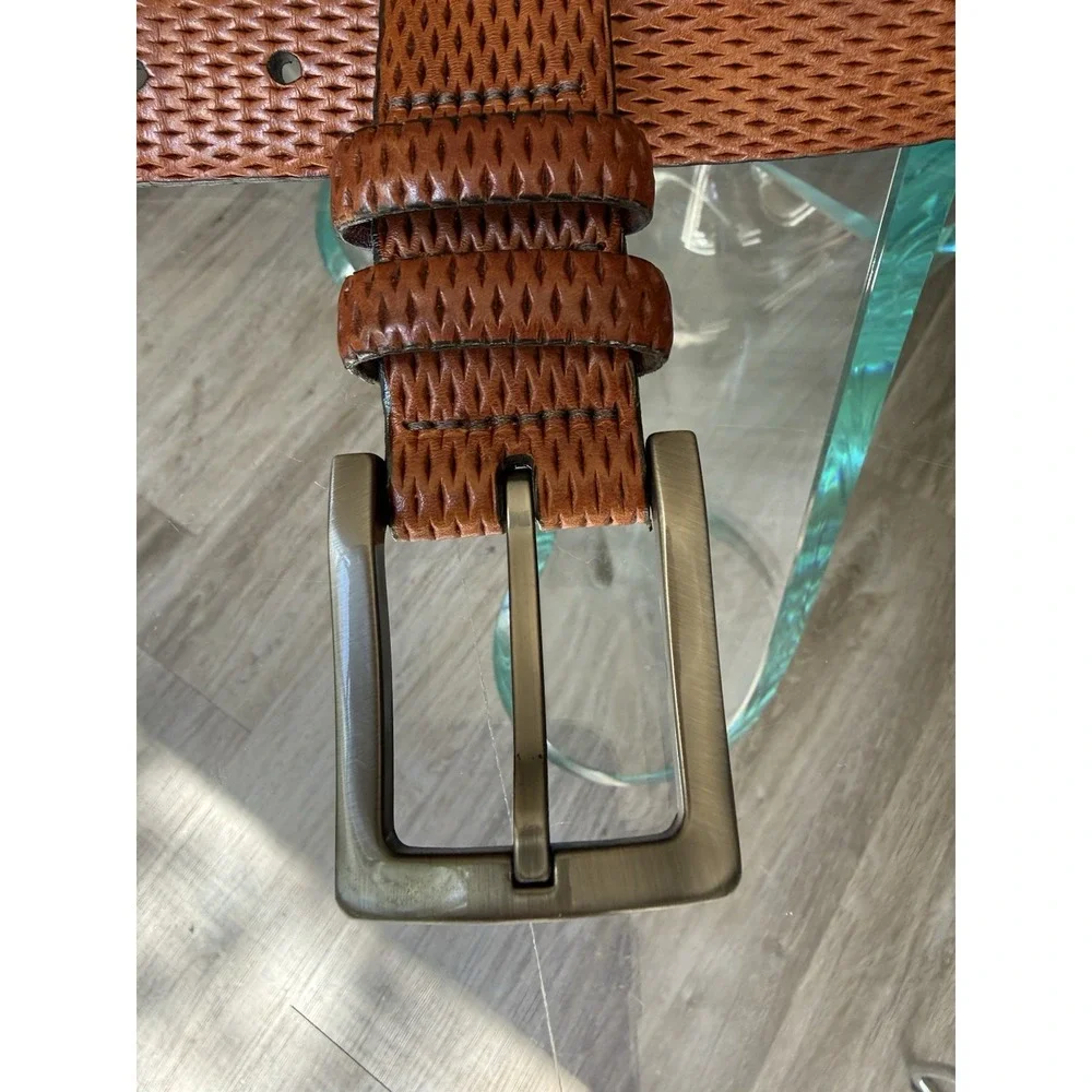 Torino Italian Embossed Calf Leather Belt Brown Cognac Size 40 Made in USA 1.5